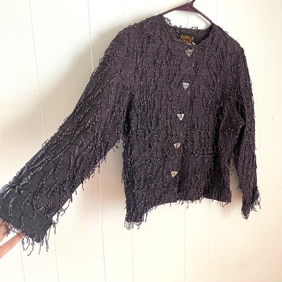 VTG Boho Lagenlook Textured Frayed Jacket M Stone Buttons Handwoven Guatemala EU - Picture 1 of 8